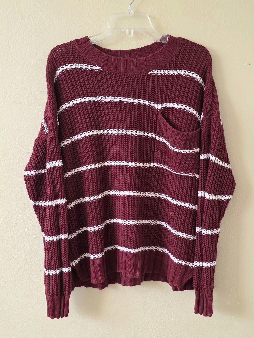 American Eagle Womens Red White Striped Knit Oversized Sweater - Size Medium